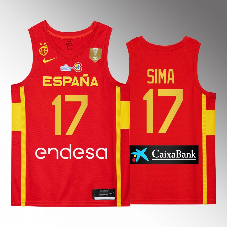 Spain Team #17 Yankuba Sima 2023 FIBA  World Cup Champions Patch Men Jersey Red