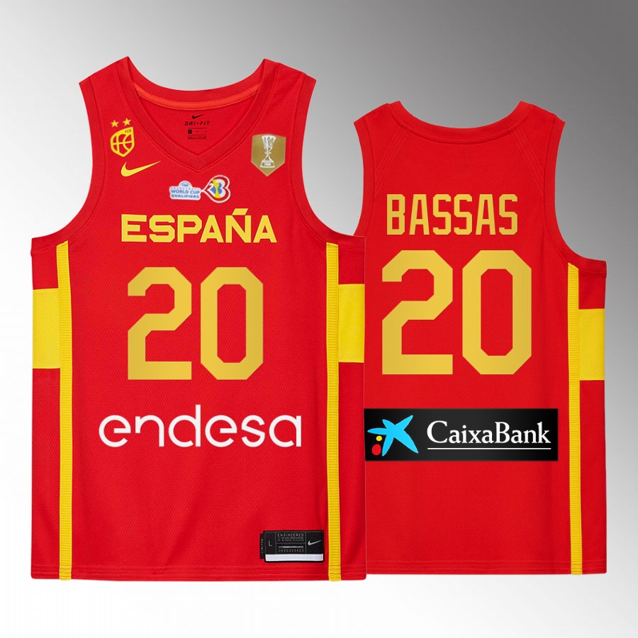 Spain Team #20 Ferran Bassas 2023 FIBA  World Cup Champions Patch Men Jersey Red