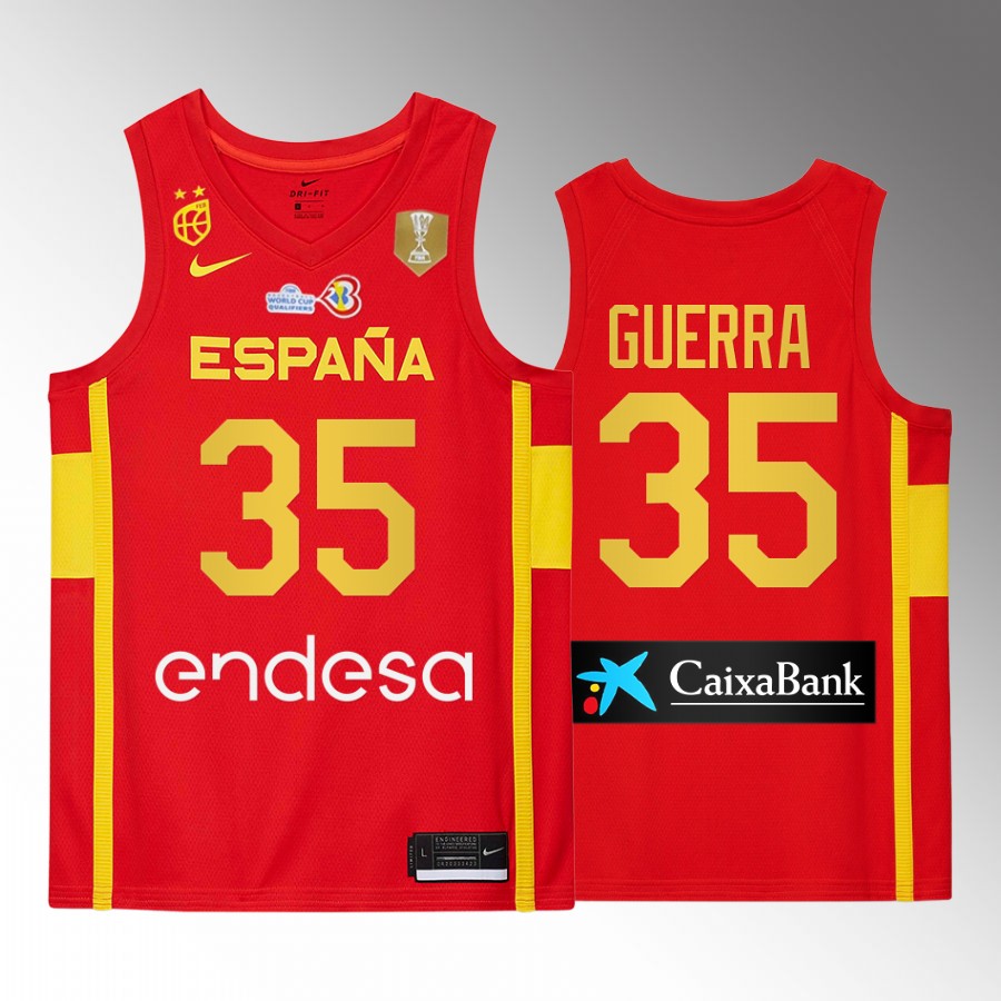 Spain Team #35 Fran Guerra 2023 FIBA  World Cup Champions Patch Men Jersey Red