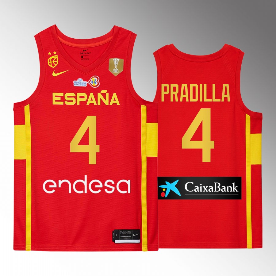 Spain Team #4 Jaime Pradilla 2023 FIBA  World Cup Champions Patch Men Jersey Red