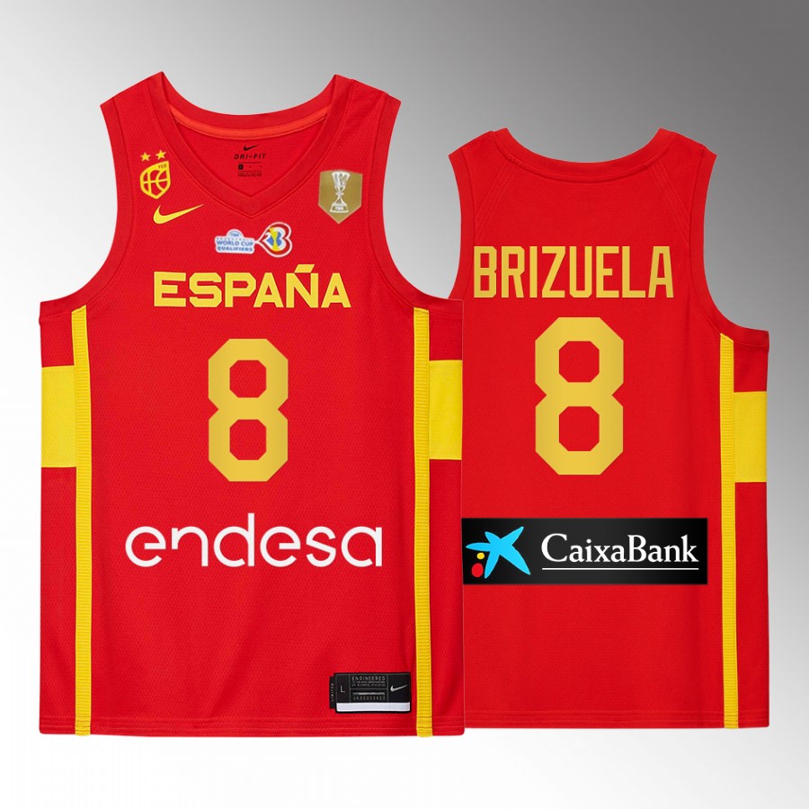 Spain Team #8 Dario Brizuela 2023 FIBA  World Cup Champions Patch Men Jersey Red