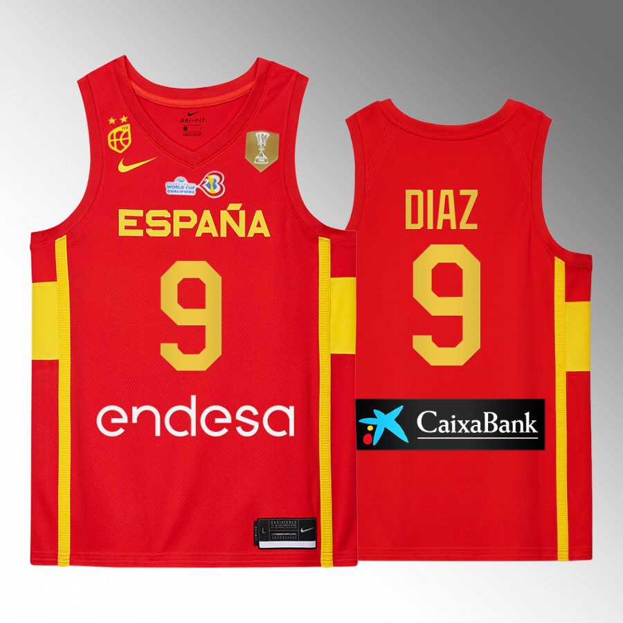 Spain Team #9 Alberto Diaz 2023 FIBA  World Cup Champions Patch Men Jersey Red