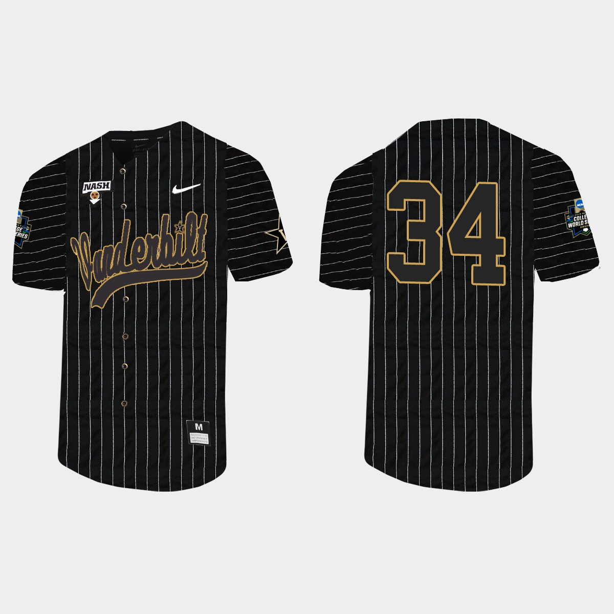 Spencer Jones Vanderbilt Commodores 2021 College World Series Pinstripe  Jersey - Black