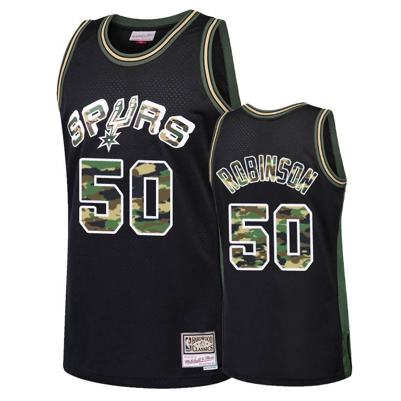 Spurs Male David Robinson #50 Straight Fire Camo Black Jersey