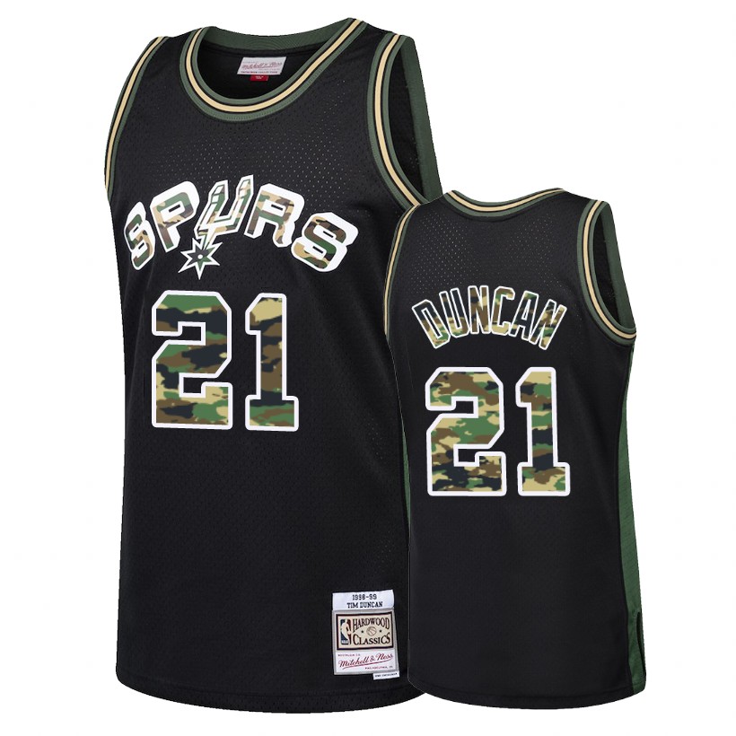 Spurs Male Tim Duncan #21 Straight Fire Camo Black Jersey