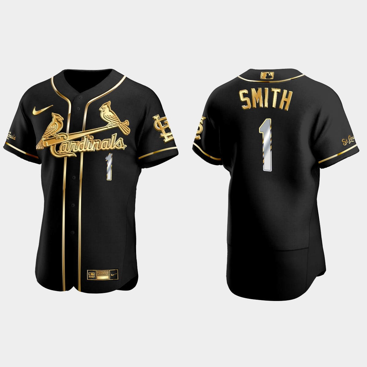 St. Louis Cardinals #1 Ozzie Smith Gold Edition Jersey - Black