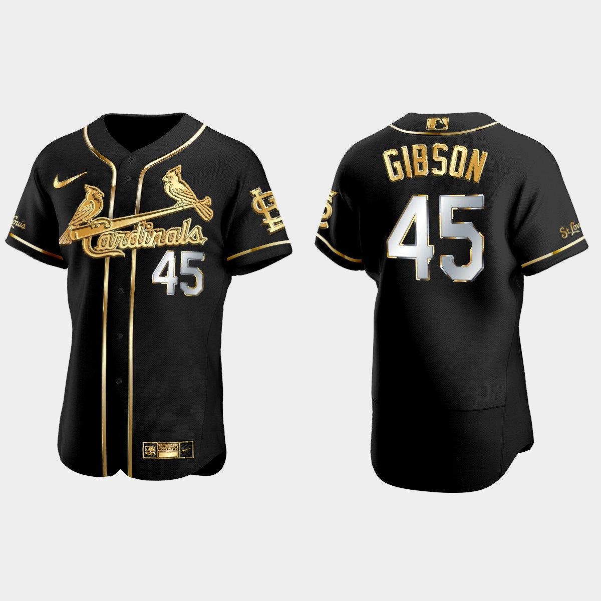 St. Louis Cardinals #45 Bob Gibson Gold Edition Jersey - Black