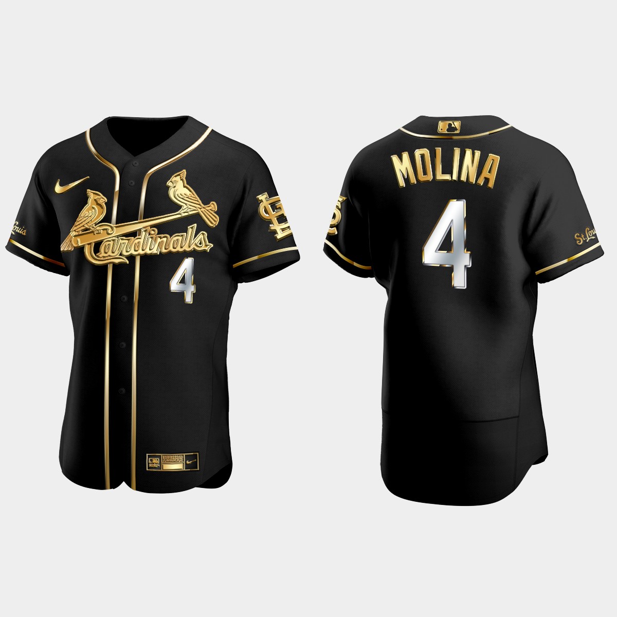 St. Louis Cardinals #4 Yadier Molina Gold Edition Jersey – Black