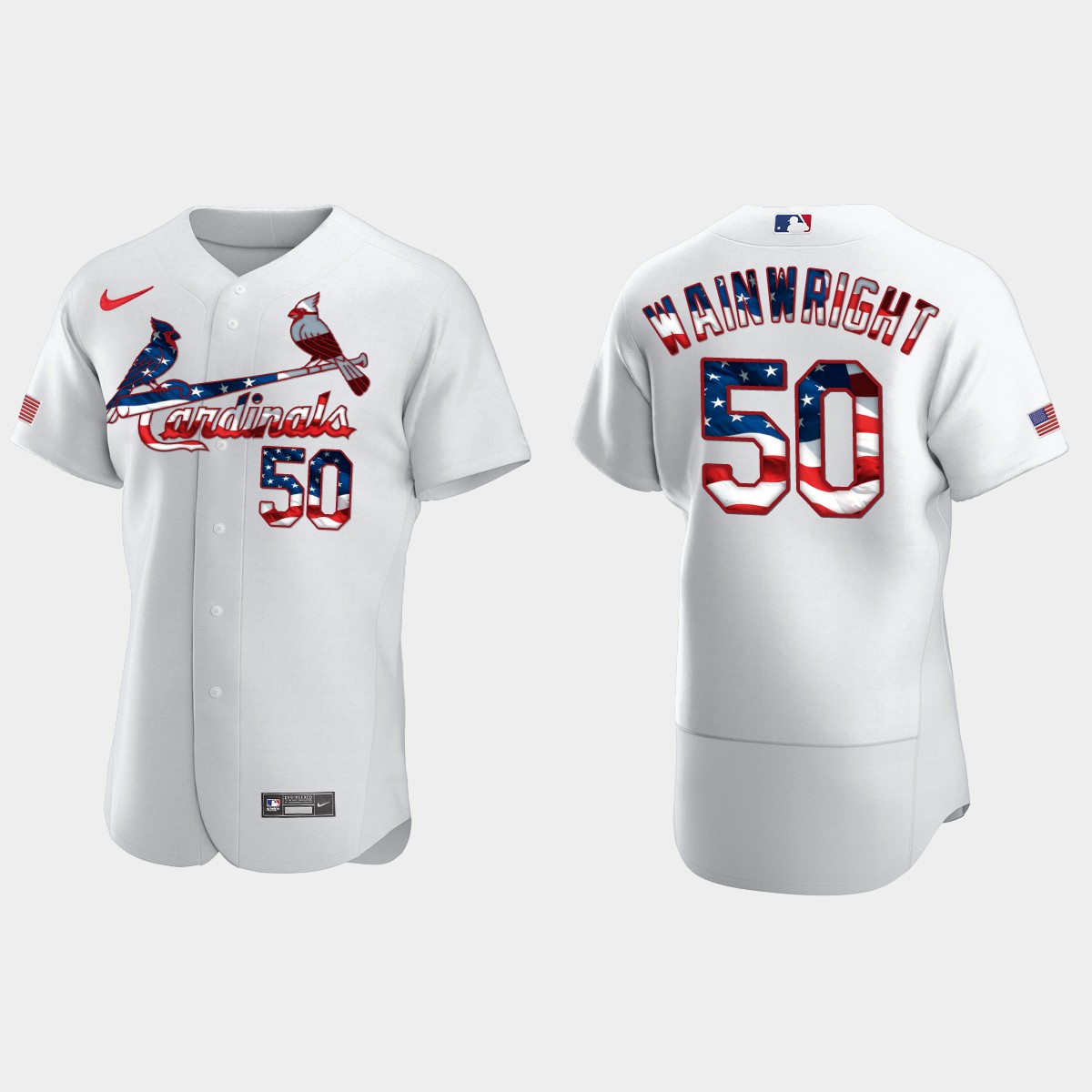 St. Louis Cardinals Adam Wainwright 2020 Stars And Stripes 4th of July Jersey - White
