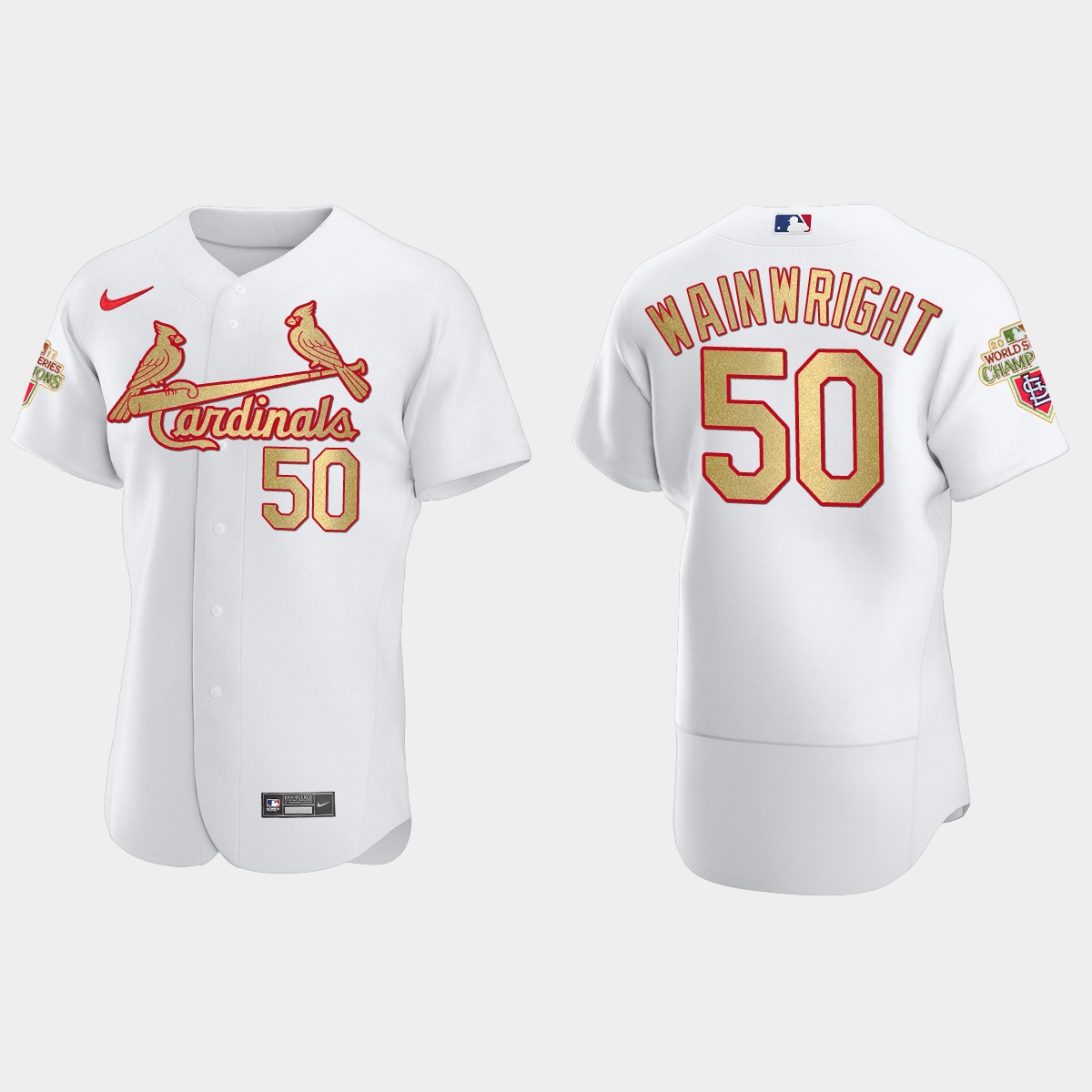 St. Louis Cardinals Adam Wainwright White Gold 2011 World Series Champions Jersey