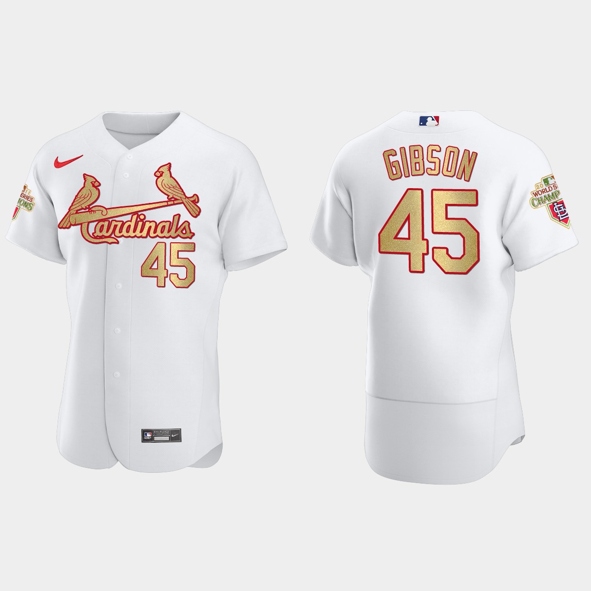 St. Louis Cardinals Bob Gibson White Gold 2011 World Series Champions Jersey