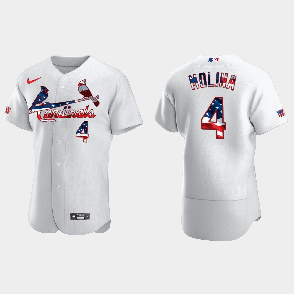 St. Louis Cardinals Yadier Molina 2020 Stars And Stripes 4th of July Jersey - White