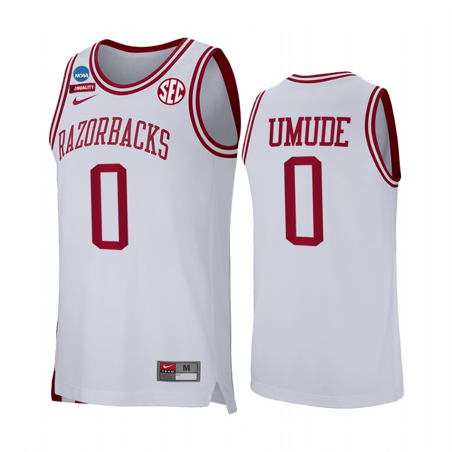 Stanley Umude Arkansas Razorbacks White Jersey 2022 NCAA March Madness Retro