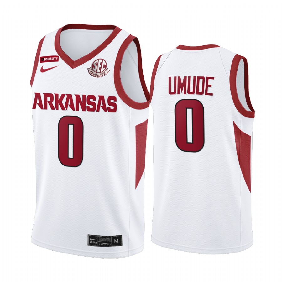 Stanley Umude Arkansas Razorbacks White Jersey 2022 SEC Graduate Patch College