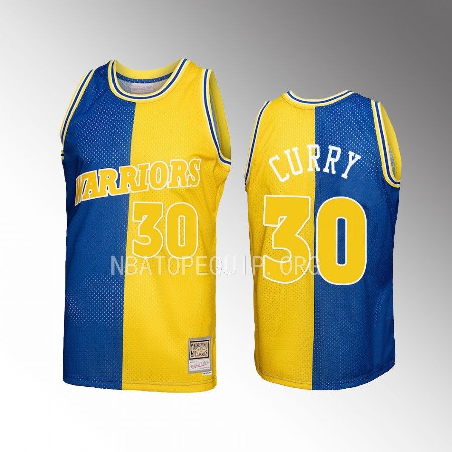 Stephen Curry #30 Golden State Warriors Hardwood Classics Royal Gold Split Swingman Jersey