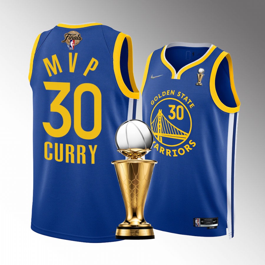 Stephen Curry 2022 Magic Johnson Western Conference FMVP Trophy Warriors Royal Jersey