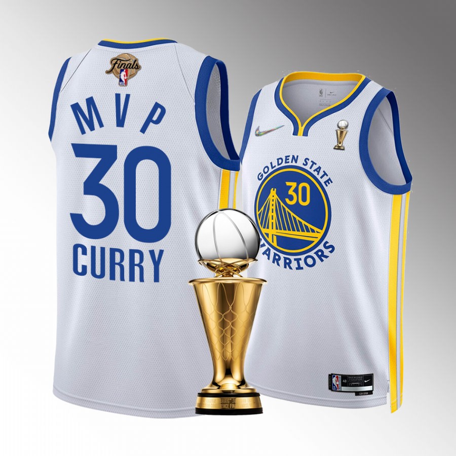 Stephen Curry 2022 Magic Johnson Western Conference FMVP Warriors White Jersey Trophy