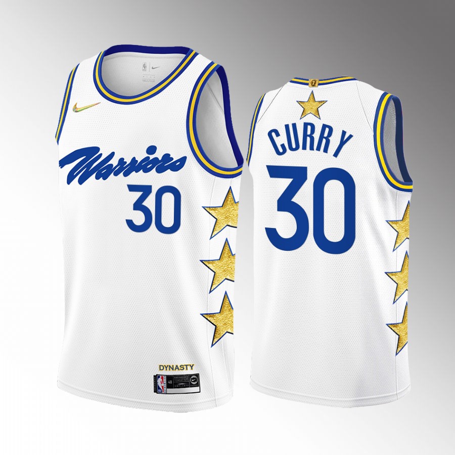 Stephen Curry 7X NBA Champs Golden State Warriors White #30 Jersey Stars Fashion