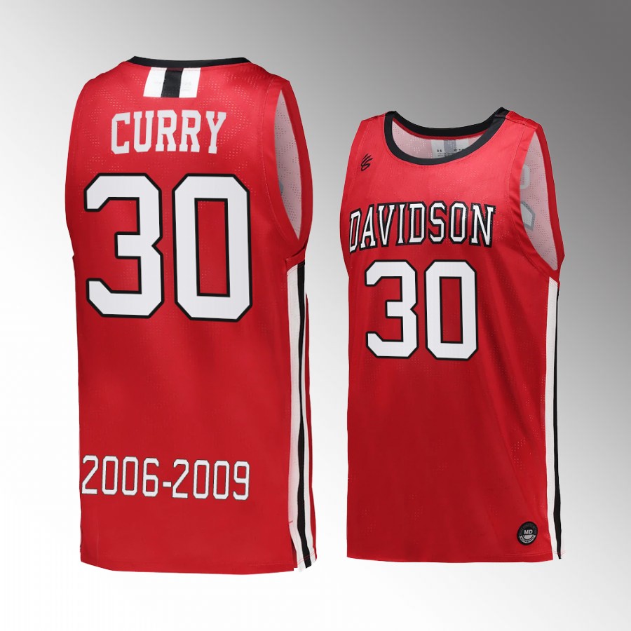 Stephen Curry Davidson Wildcats #30 Red Jersey Retired Number Commemorative Classic
