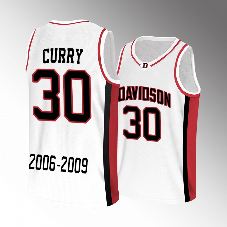 Stephen Curry Davidson Wildcats #30 White Jersey Retired Number Classic 2006-09