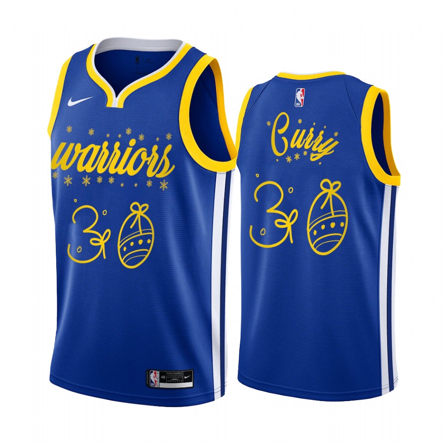 Stephen Curry Golden State Warriors 2020 Christmas Night Royal Jersey Festive Special Edition