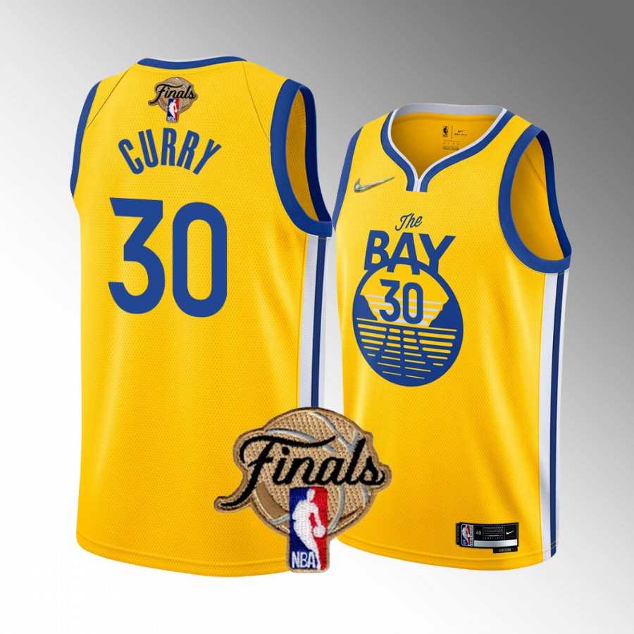 Stephen Curry Golden State Warriors 2022 NBA Finals Jersey Gold #30 Diamond Badge Dub