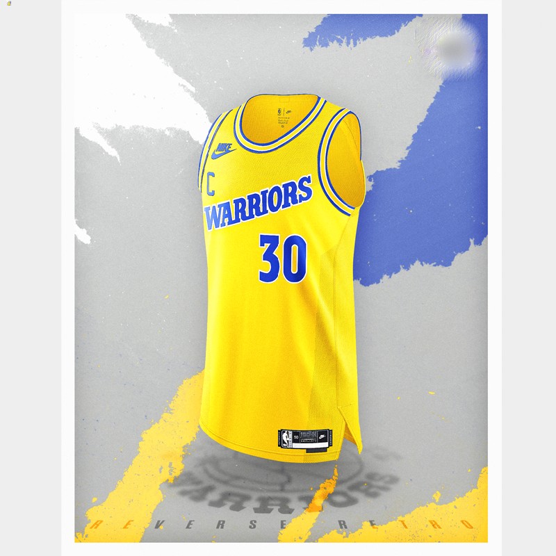Stephen Curry Golden State Warriors Yellow #30 Jersey NBA Reverse Retro