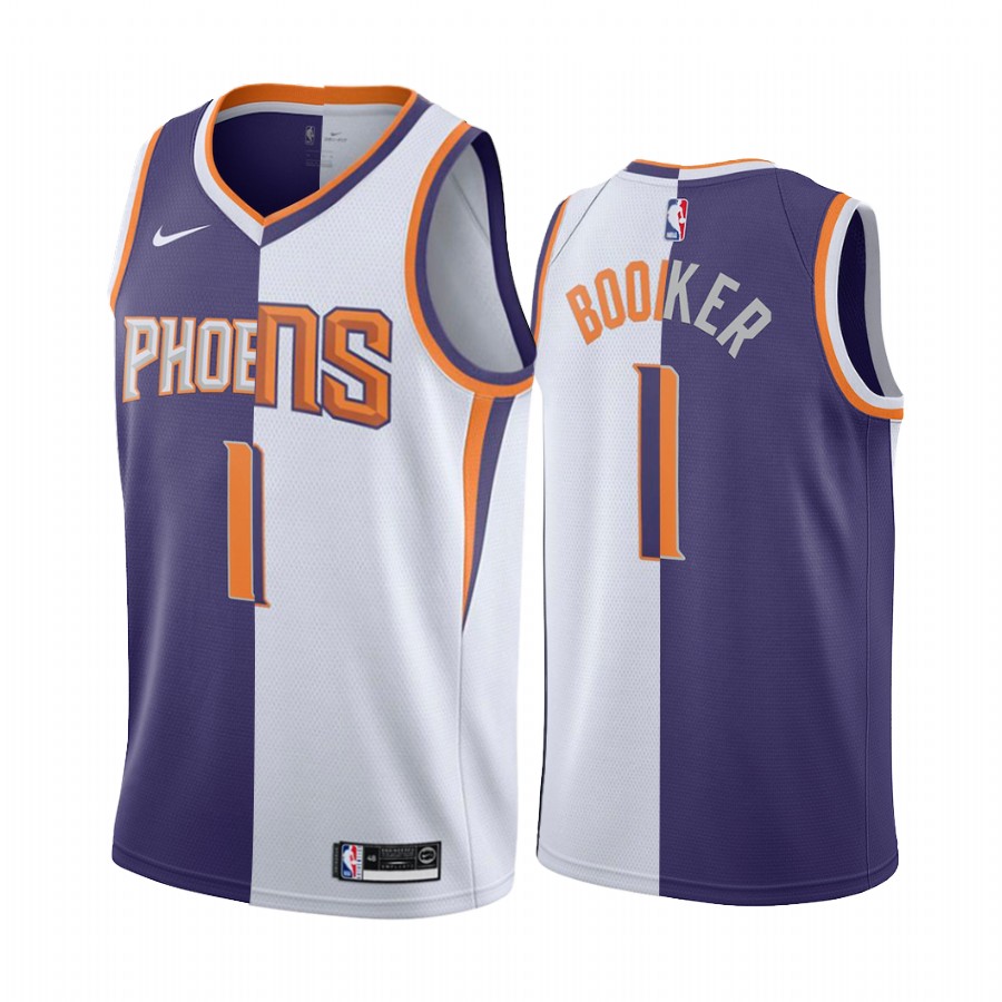 Suns Devin Booker 2021-22 Split Edition White Purple Jersey Big Scorer