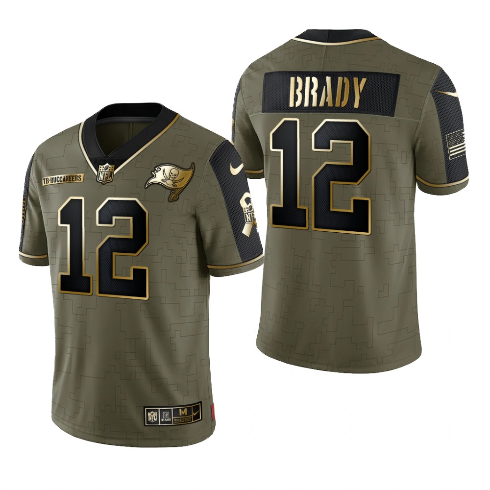 Tampa Bay Buccaneers Tom Brady Olive Gold Limited Jersey 2021 Salute To Service - Men's