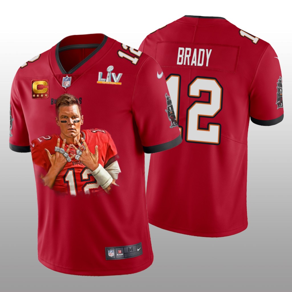 Tampa Bay Buccaneers Tom Brady Red Jersey Super Bowl LV Champions 7 Rings - Men's