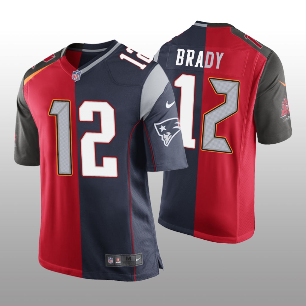 Tampa Bay Buccaneers Tom Brady Red Navy GOAT Split Jersey Two Tone - Men's