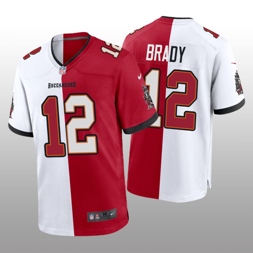 Tampa Bay Buccaneers Tom Brady Red White Two Tone Jersey Split - Men's