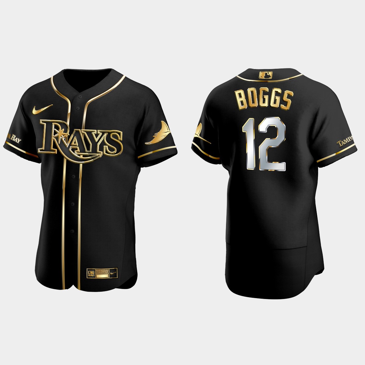 Tampa Bay Rays #12 Wade Boggs Gold Edition Jersey - Black