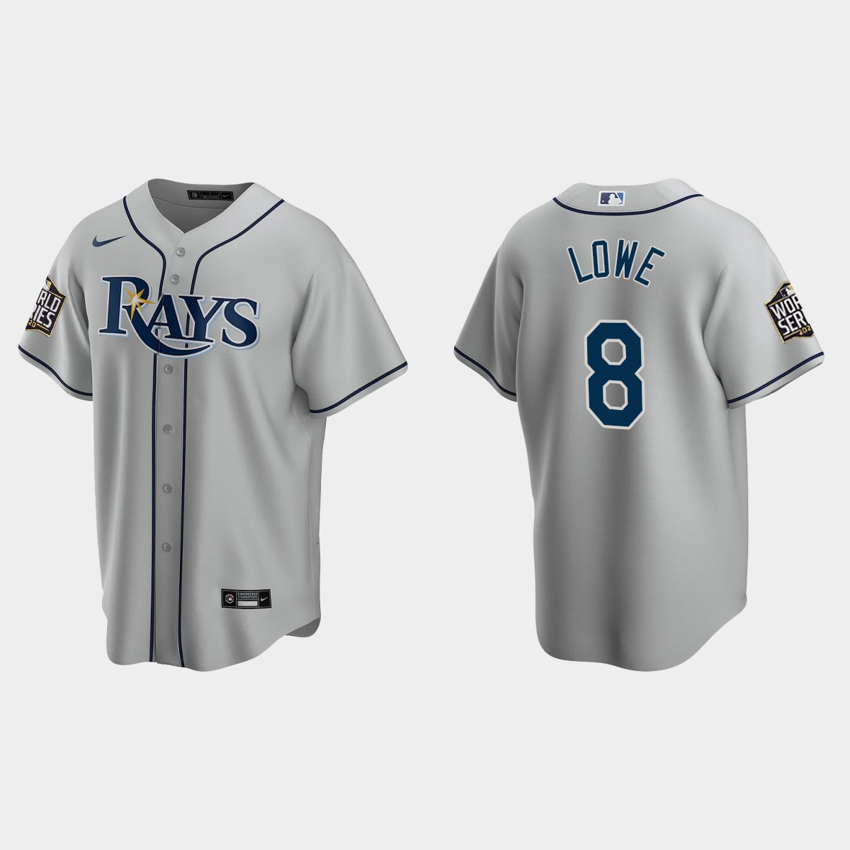 Tampa Bay Rays #8 Brandon Lowe 2020 World Series Road Jersey - Gray