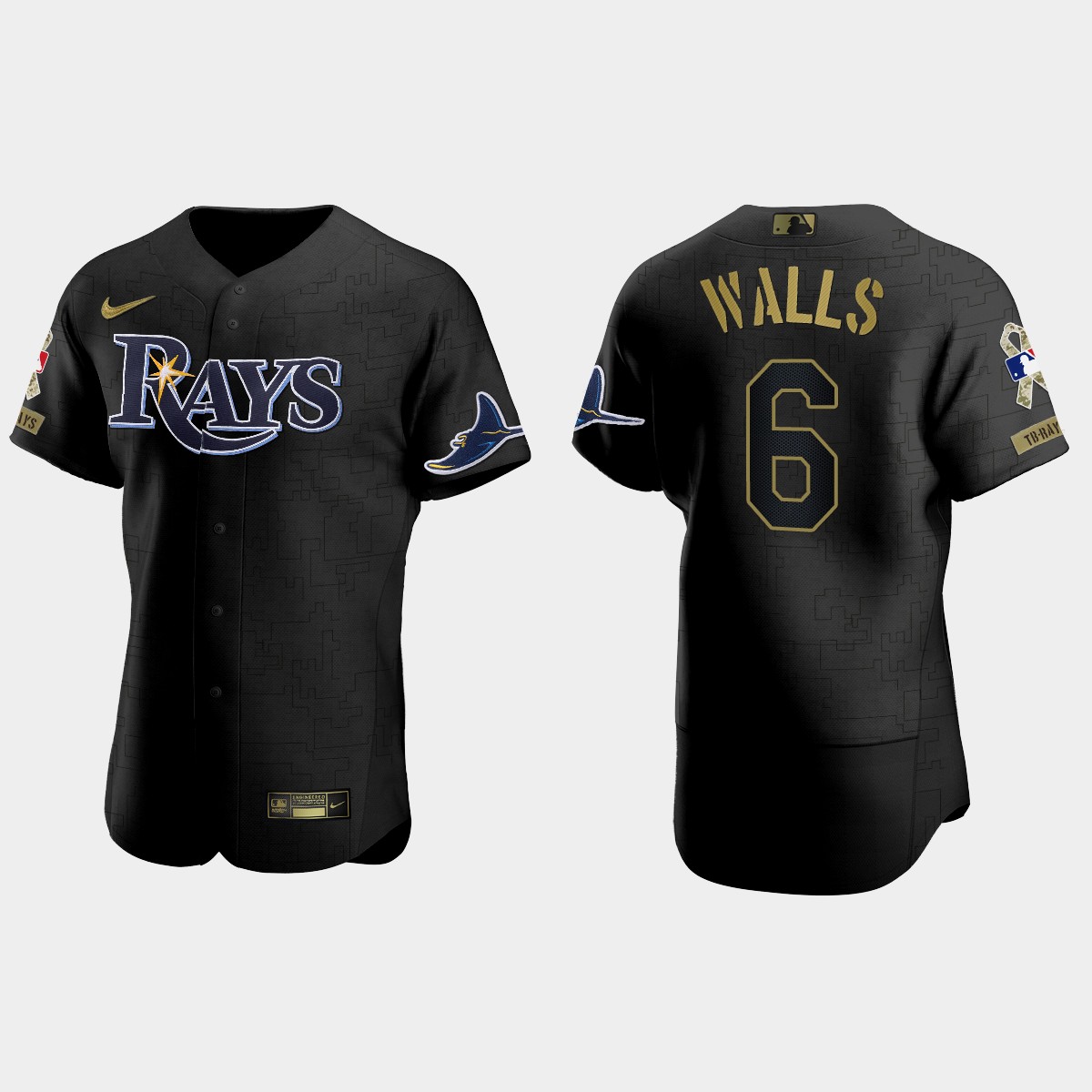 Taylor Walls Tampa Bay Rays 2021 Salute to Service Jersey - All Black