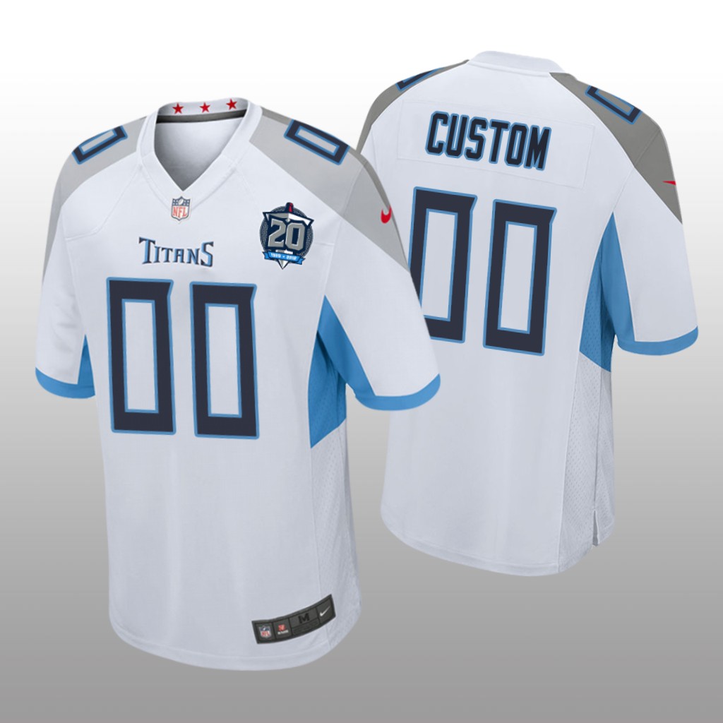Tennessee Titans #00 White Men's Custom 20th Anniversary Game Jersey
