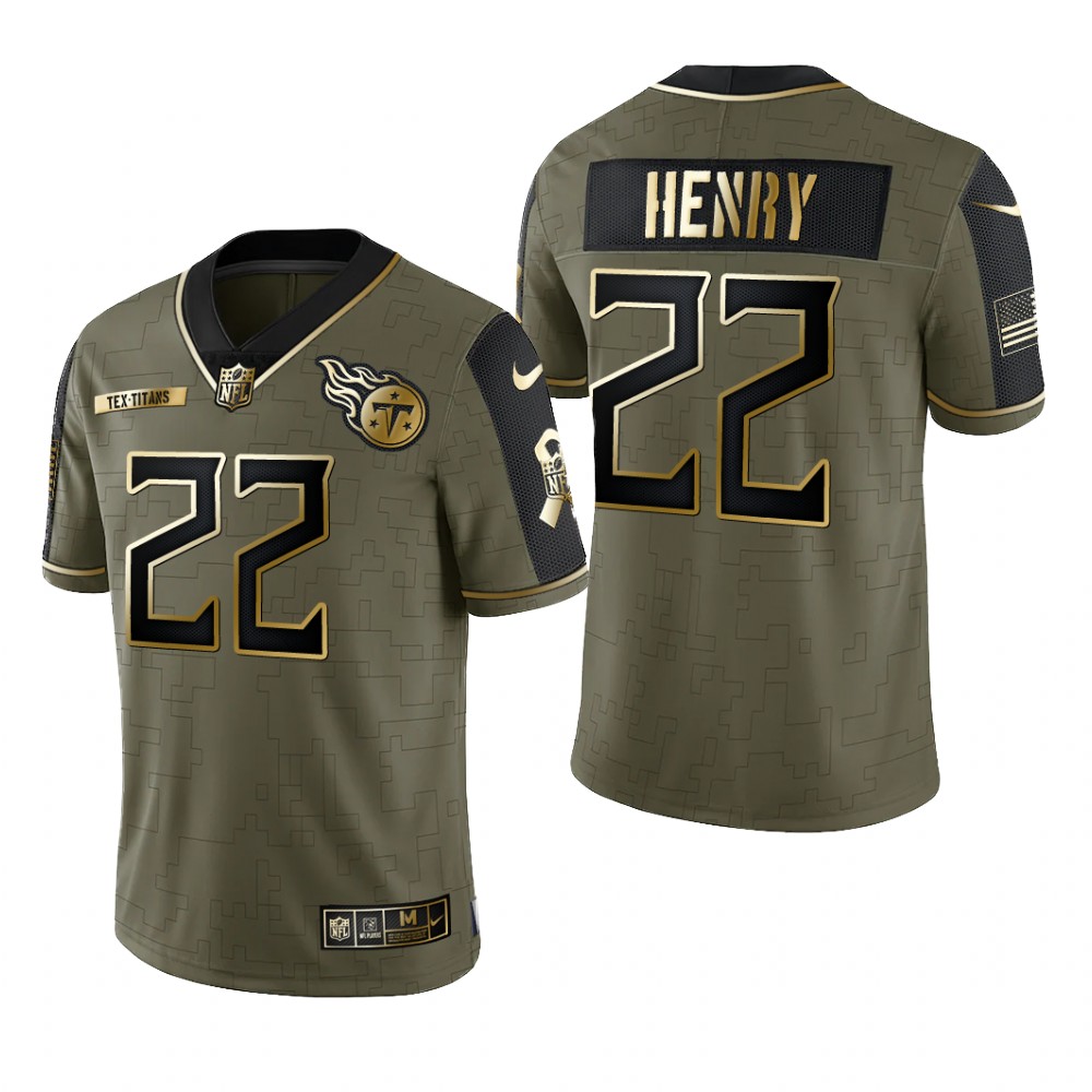 Tennessee Titans Derrick Henry Olive Gold Limited Jersey 2021 Salute To Service - Men's