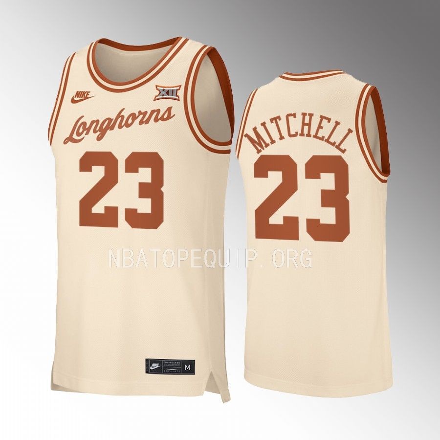 Texas Longhorns Dillon Mitchell Jersey 2022-23 Retro  Cream  Uniform