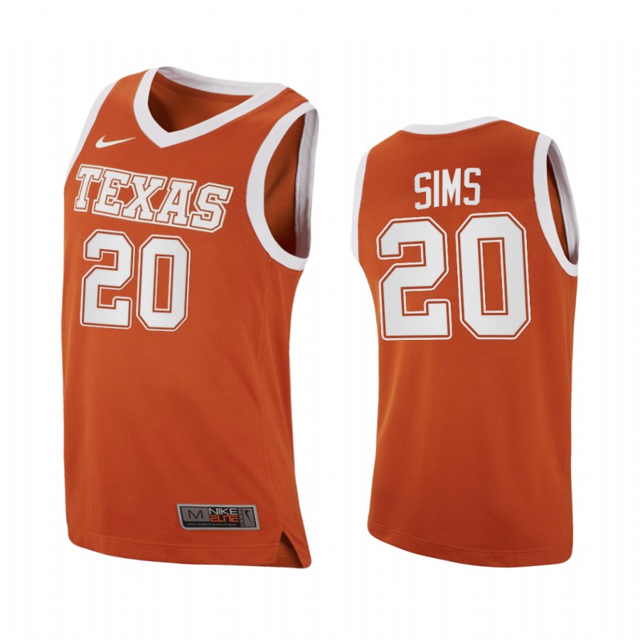 Texas Longhorns Jericho Sims Orange  2020-21 College  Jersey