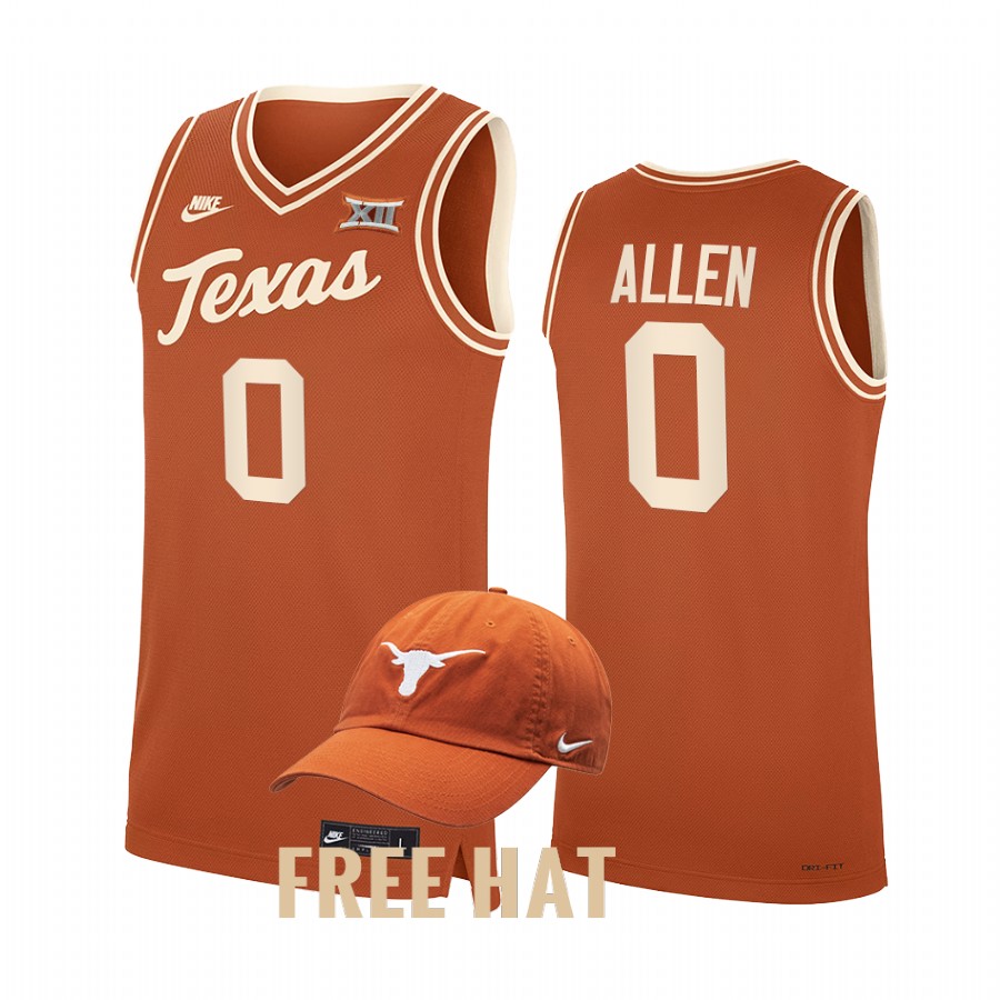 Texas Longhorns Timmy Allen Jersey 2021-22 College  Orange Throwback Uniform