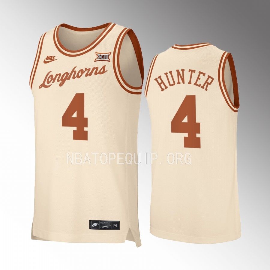 Texas Longhorns Tyrese Hunter Jersey 2022-23 Retro  Cream  Uniform