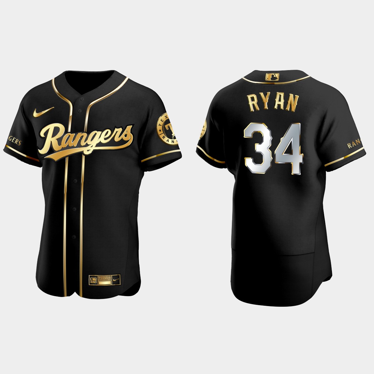 Texas Rangers #34 Nolan Ryan Golden Edition Jersey - Black