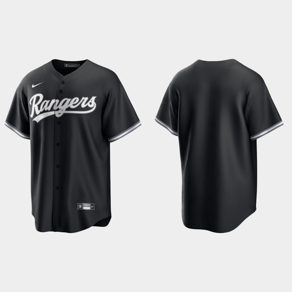 Texas Rangers 2021 All Black Fashion Jersey - Black White