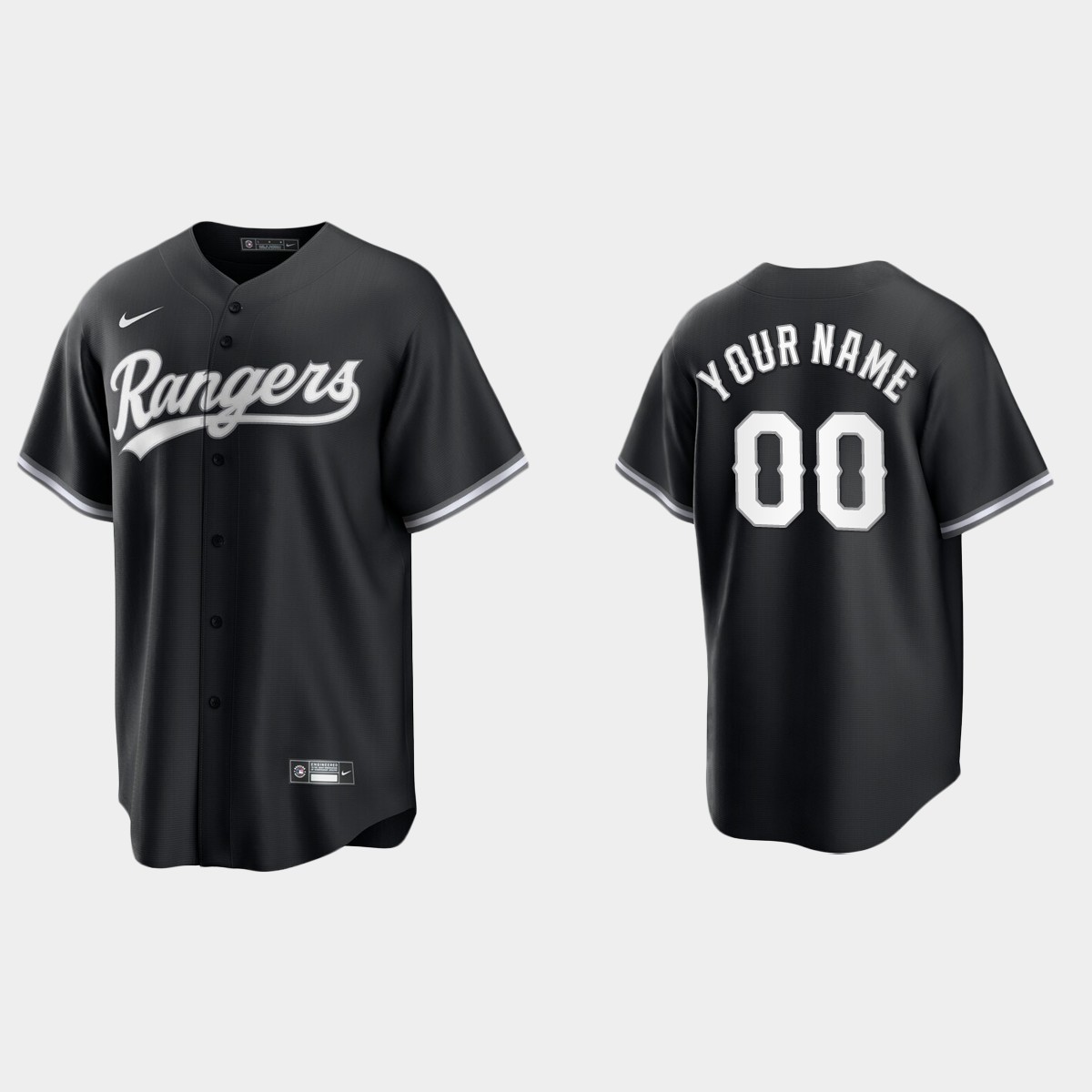 Texas Rangers Custom 2021 All Black Fashion Jersey - Black White