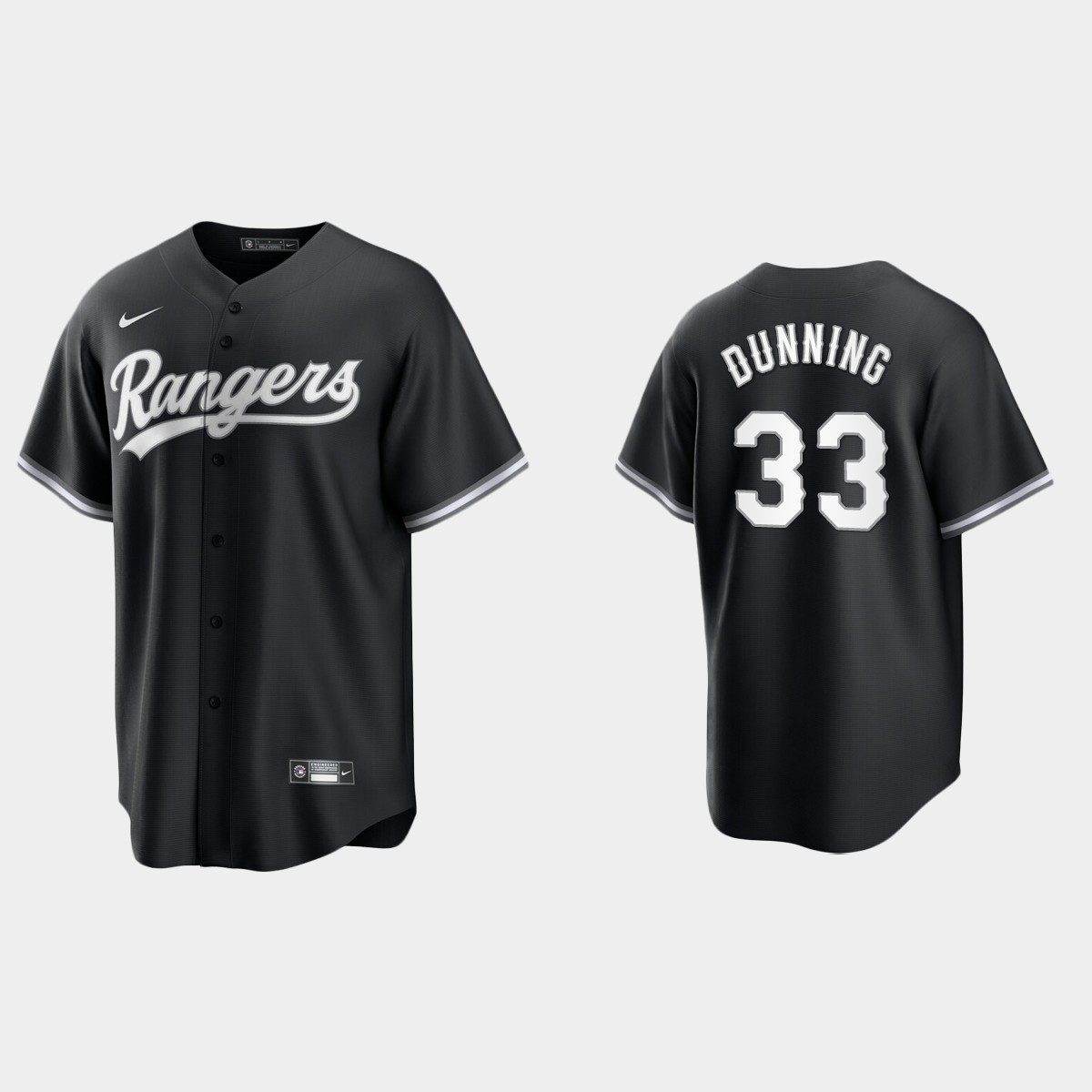 Texas Rangers Dane Dunning 2021 All Black Fashion Jersey - Black White