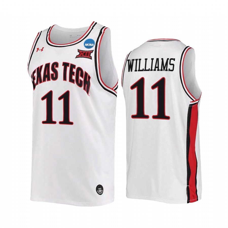 Texas Tech Red Raiders Bryson Williams Jersey 2022 NCAA March Madness White Retro  Uniform