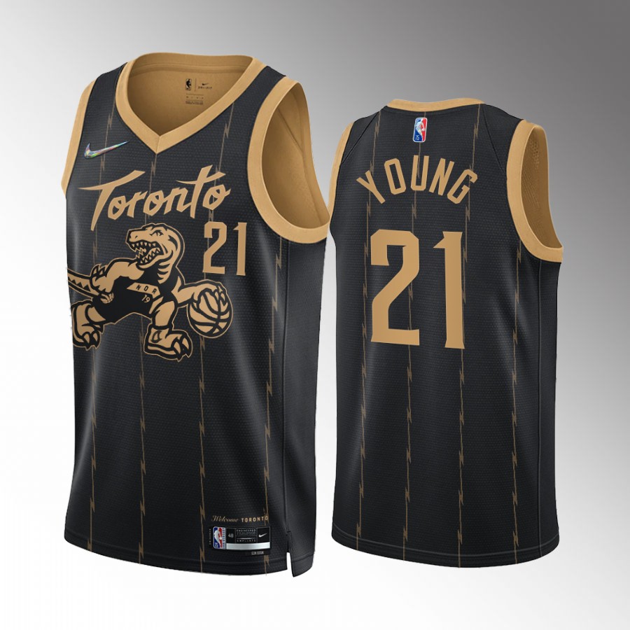 Thaddeus Young Toronto Raptors Black City Edition #21 Jersey 2022 Trade