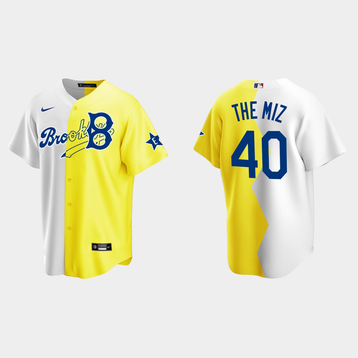 The Miz Brooklyn Dodgers 2022 MLB All-Star Celebrity Softball Game Split Jersey - White Yellow