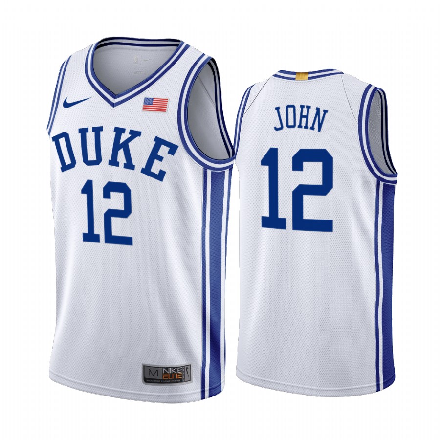Theo John Duke Blue Devils White Jersey Home 2021 transfer