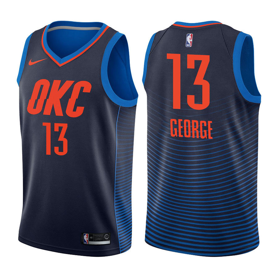 Thunder Male Paul George #13 2017-18 Statement Navy Jersey